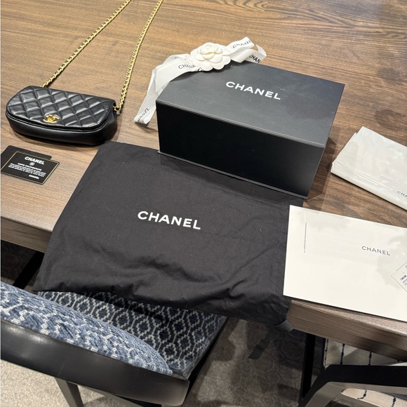 Chanel Clutch with Chain Black and Gold Like New - Picture 11 of 12